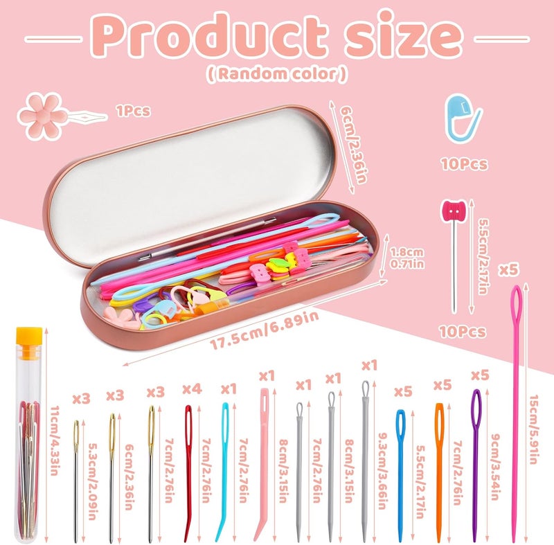FTEVEN 61Pcs Plastic Large Eye Sewing Needles Set, Yarn Needles Bent Tapestry Needles, Sewing Needles, Large Eye Blunt Needles with Colorful Stitch Markers and Straight Pins for Knitting Crochet Sewing - Image 2